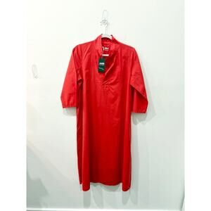 Labo Art 100% Cotton Half Sleeve V-Neck Shift Midi Dress Red Women's One size
